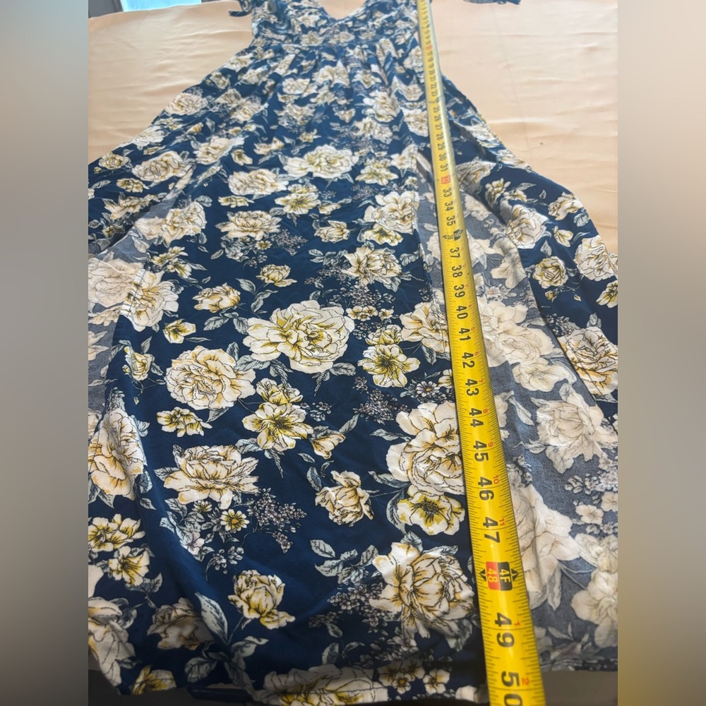 Live To Be Spoiled Women Maxi Blue Dress Sz S Floral V Neck Open Back Stretch - Picture 6 of 13